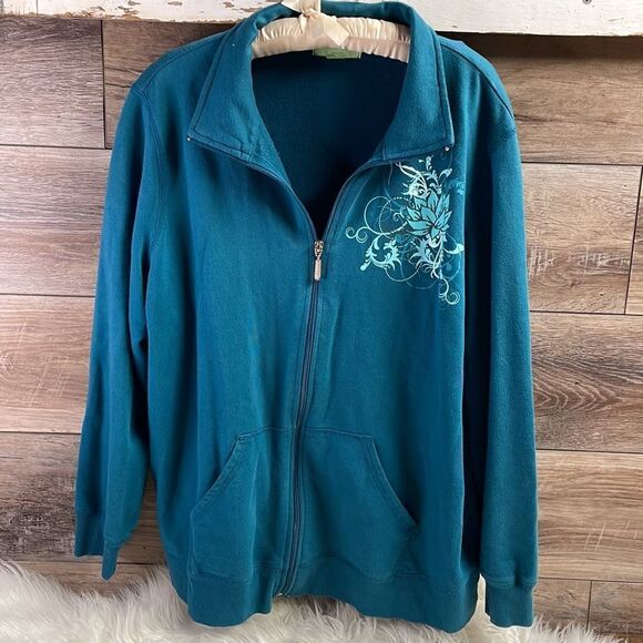 SILVERWEAR Plus Size Womens Zip Up Warmup Style Jacket Size 2X Teal Vintage - Picture 2 of 7